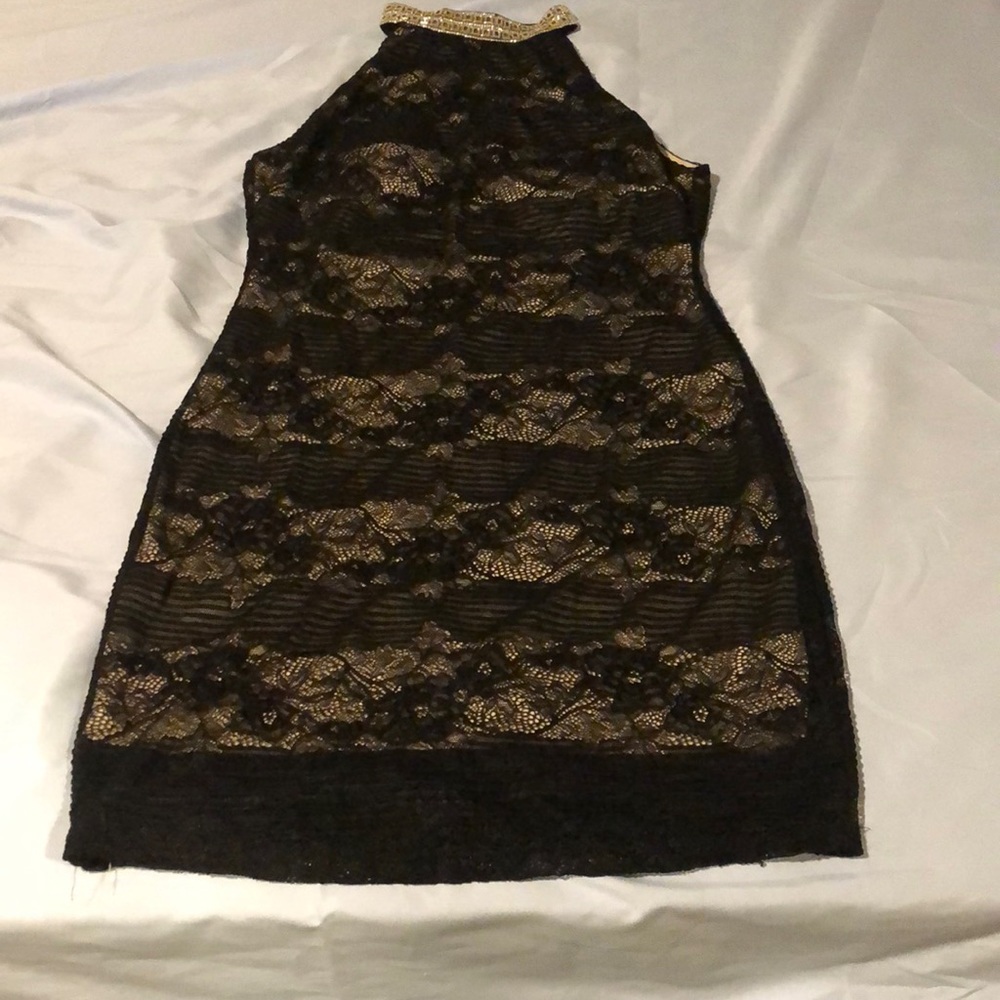 Black Lace Mesh Halter Neck Cocktail Dress with RhinestoneCollar